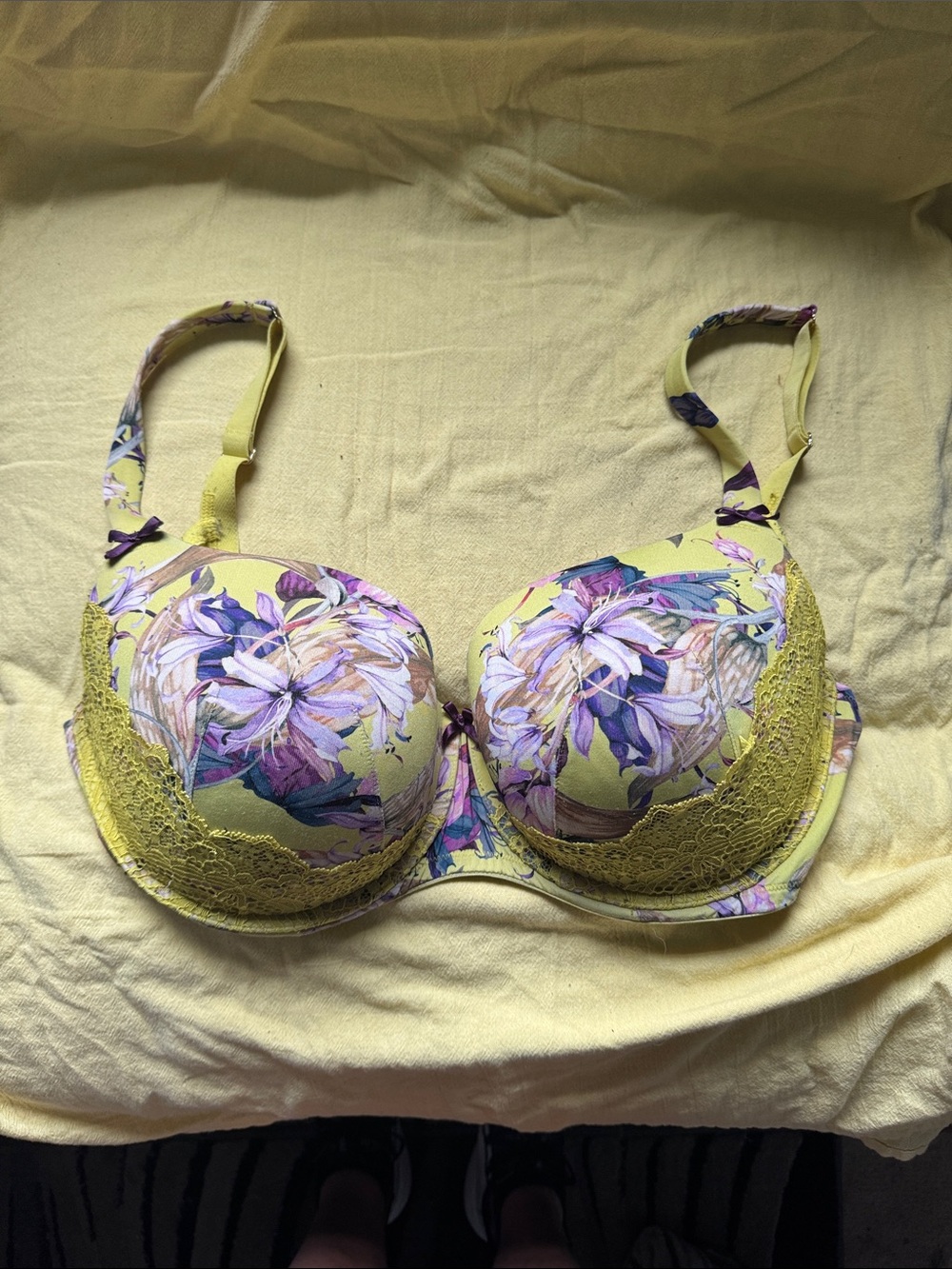 Cacique Yellow Floral Lace Underwire Bra